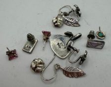 Jewellery Small batch of marked Silver earrings and a pendant ( 6 pairs, missing backs plus pendant)