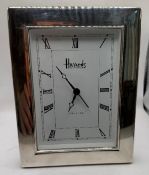 Silver framed Harrods electric clock , clear hallmarks to frame