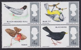 COLLECTABLE STAMPS GREAT BRITAIN 1966 Birds unmounted mint block of for with scarce MISSING BLUE