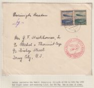 COLLECTABLE STAMPS 14th May 1936 Hindenburg Zeppelin cover, North American flight red cachet and