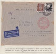 COLLECTABLE STAMPS 1935 Graf Zeppelin cover Germany to Brazil with Red Deutsche Post cachet