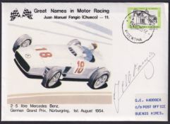 COLLECATABLE JUAN MANUEL FANGIO signed 1980 cover (scarce), bought from Buckingham Covers Folkestone