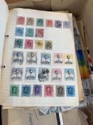 COLLECTABLE STAMPS Old time flat box with GB, Commonwealth and World on leaves and packets