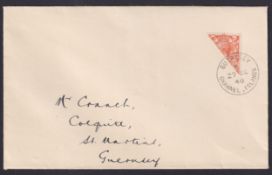 COLLECTABLE STAMPS GREAT BRITAIN 1940 27th Dec scarce 2d GV Block Cypher Biscet, Guernsey CDS