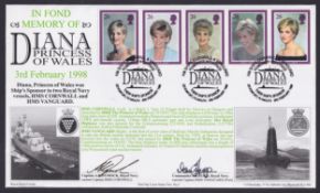 COLLECTABLE 1998 Diana memorial Royal Navy Cover HMS Vanguard, Signed by officers