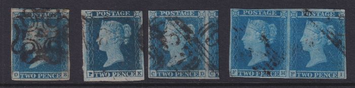 COLLECTABLE STAMPS GREAT BRITAIN 1841 2d Blues, three single including one with No 4 in MX and one