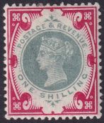 COLLECTABLE STAMPS GREAT BRITAIN 1887 1/- Green and Carmine unmounted mint SG 214