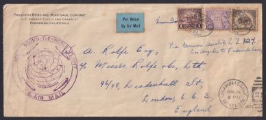 COLLECTABLE STAMPS 1929 Round the World Graf Zeppelin cover with mauve special cachet