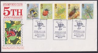 COLLECTABLE STAMPS GREAT BRITAIN 1985 Stamp Bug 5th Anniversary OFFICIAL FDC with insect set 12th