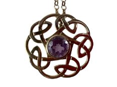 IONA STYLE AMETHYST PENDANT ON CHAIN, MID/LATE 20TH CENTURY