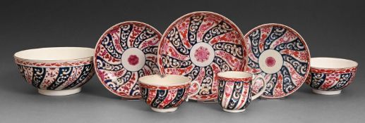 A group of Worcester teaware, c1770-1780, painted in the Queen Charlotte pattern, 15cm diam and smal