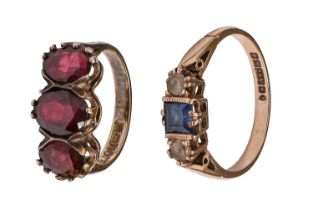 Two rings, one silver, the other gold, variously gem set, 2.7g (gold), size I, O Condition Report: