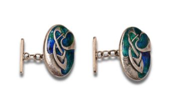 Liberty & Co. A pair of Cymric silver and enamel cufflinks, the design attributed to Archibald Knox,