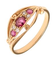 A ruby and diamond ring, in gold, 3.1g, size M Condition Report: Minor wear scratches evident