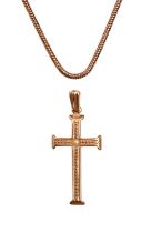 Miscellaneous gold chains and a cross, various sizes, 7g Condition Report: Good condition