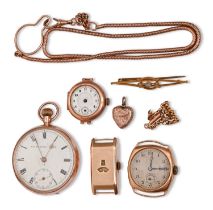 A 9ct gold keyless lever watch, 4.4cm diam, import marked, London 1908, 48g, a 9ct gold
