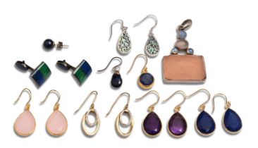 A pair of 9ct two-colour gold earrings, 2.3cm h excluding loop, Convention marked, 2.3g, a pair of