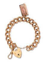 A 9ct gold bracelet and padlock, with gold banknote charm, 18cm l, 45g Condition Report: Light