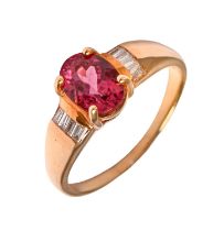 A pink tourmaline and diamond ring, in gold marked 18K, 3.9g, size O Condition Report: Good