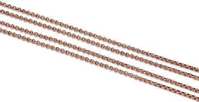 A pair of gold chains, both 60cm l, unbroken, 44.6g Condition Report: Good condition