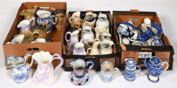 Miscellaneous ceramics, 19th c and later, including blue and white earthenware jugs, mugs and a