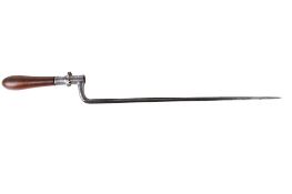 A wooden handled socket bayonet. Marked 'K 3835', total length 65cm.