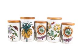 A group of five circa 1970s Portmeirion The Botanic Garden kitchen storage jars and covers.