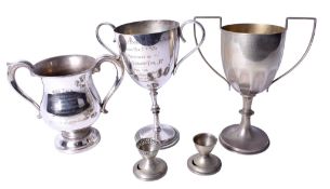 A collection of silverplated trophies.