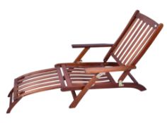 A teak folding garden sun lounger. Having a slat back, H81cm.