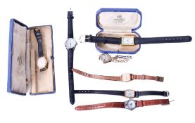 A 9ct gold lady's wristwatch and six costume wristwatches.