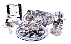 An assortment of silverplated table items.