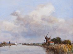 Owen Waters (1916-2004) oil on board 'Oby Mill, Norfolk'.