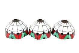 Three modern leaded coloured glass lampshades.