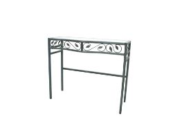 A contemporary metal framed glass top console hall table.
