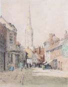 (William) Tatton Winter RBA (1855-1928), coloured etching, 'Salisbury Cathedral from St.