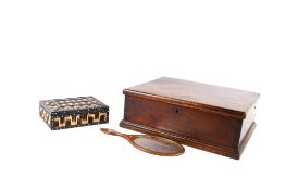 Two assorted boxes and a hand mirror.