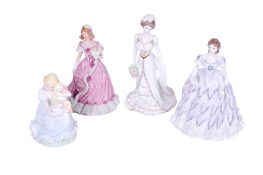 Four porcelain lady figurines. Including Coalport 'Goose Girl' no. 283/9400; Charlotte no.