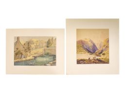 Two 19th century watercolours, comprising a landscape and a village scene.