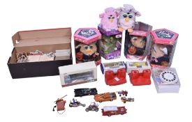 An assortment of contemporary toys. Including diecast models, six Furby, some boxed, etc.