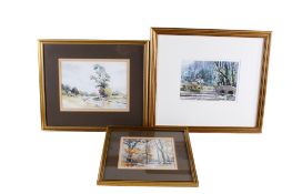 A group of three assorted signed watercolour pictures.