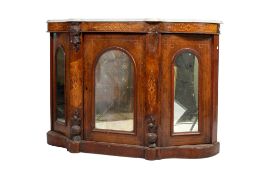 A Victorian burr walnut veneered serpentine credenza.