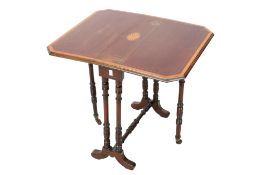 An Edwardian inlaid mahogany drop-leaf Sutherland table.