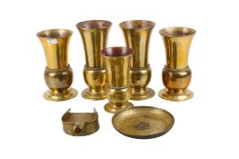 An assortment of 19th century and later brassware.