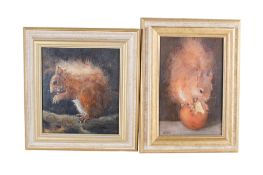 Ellie O'Shea (20th century), two oils on board depicting red squirrels.