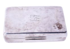 A continental white metal box with engraved crest to the lid.