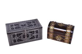 A pair of inlaid wooden boxes.