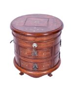 A hardwood drum table.