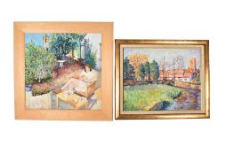 Nesta Hesketh (20th Century), two oils on board of outdoor scenes.