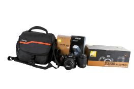 A Nikon D3100 digital camera outfit. S/N 7235290, with Nikon DX AF-S Nikkor 18-55mm 1:3.5-5.