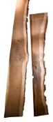Two long seasoned planks of wood. With live edges, largest L257cm.